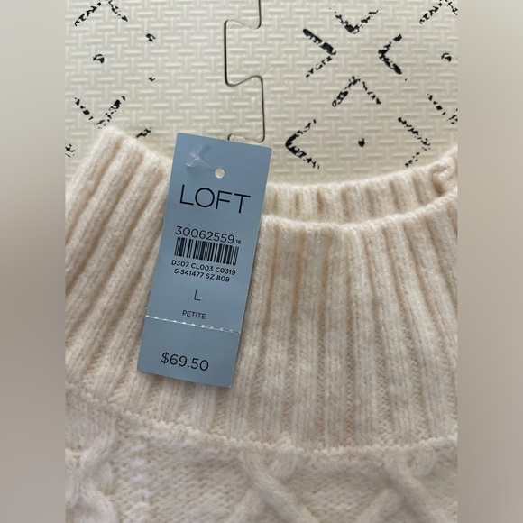 NWT Loft‎ ivory cable knit mock neck sweater LP - Picture 4 of 6